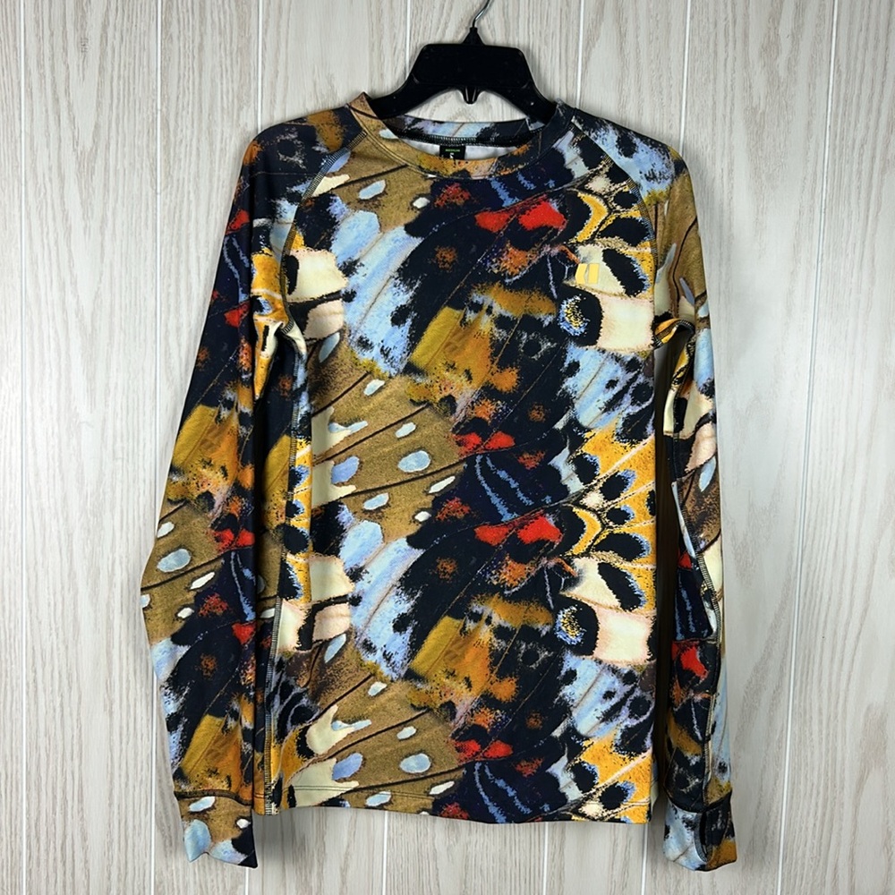 Armada Base Layer Multicolor Butterfly Print Long Sleeve Athletic Top, M